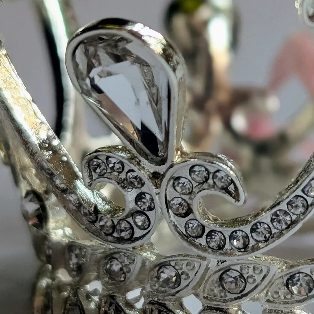 Silver Crown with Rhinestone And Pearl Accents